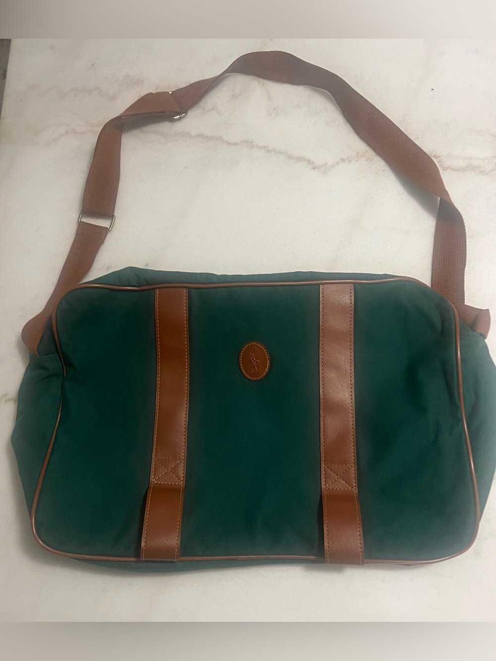 VTG Polo Ralph Lauren Shoulder Laptop Messenger Bag Green Brown Travel